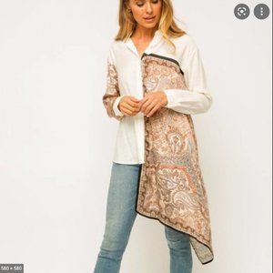 Mystree Scarf Inset Asymmetrical Blouse